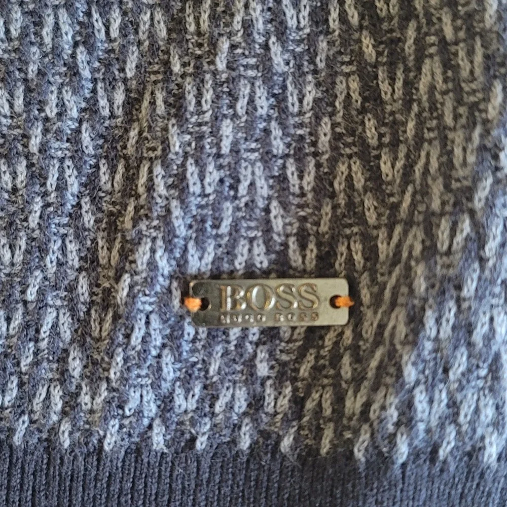 Hugo Boss Kanadrin Sweater Mens XXL Grey Blue Micro Pattern Crew Neck Wool Blend